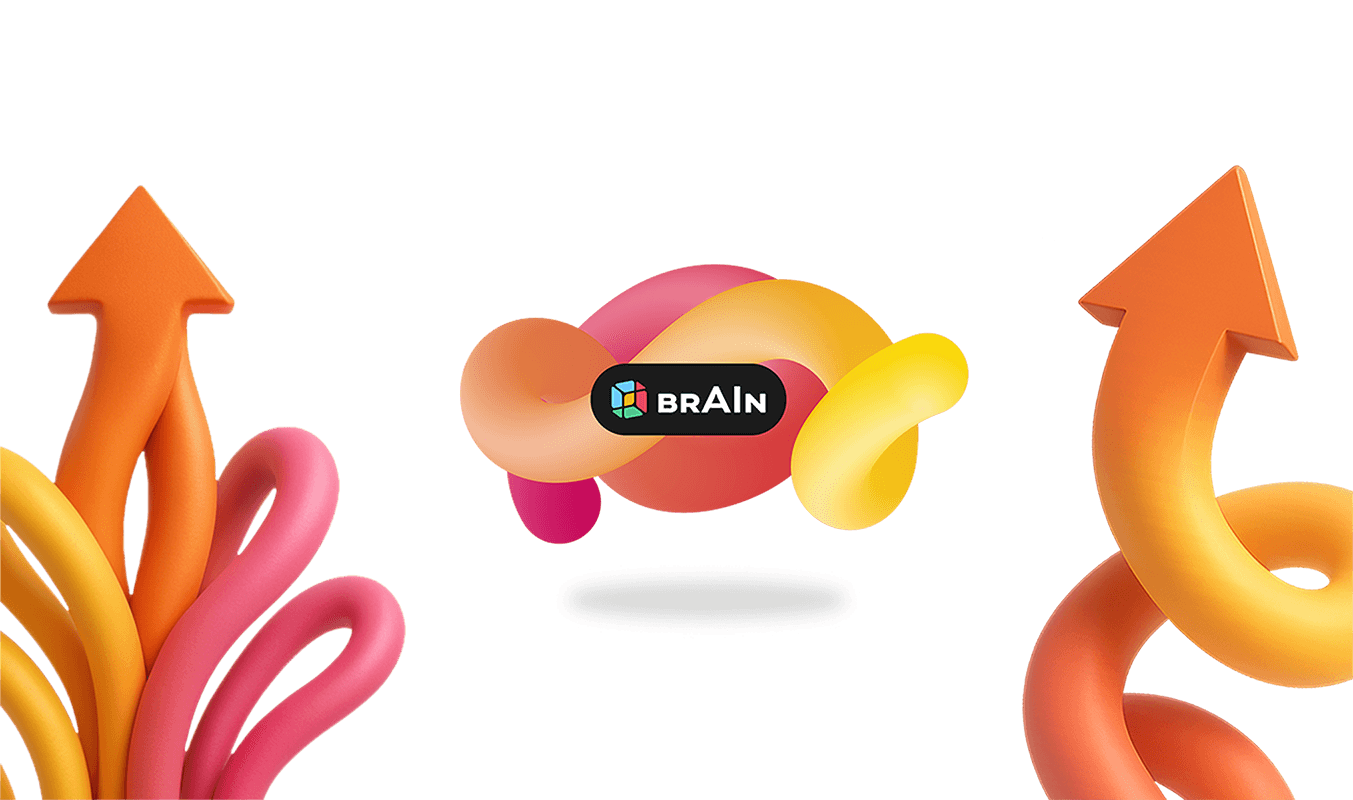 3D-Branding-Visual für BrAIn by Consertis mit organischen Formen und Farbverläufen