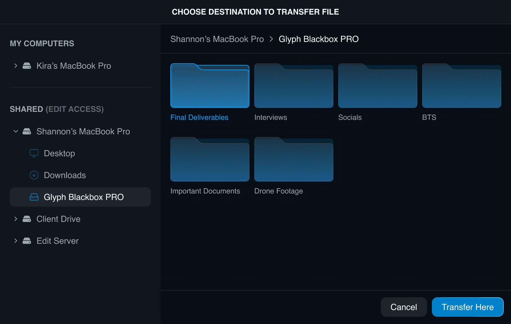 Choose transfer location