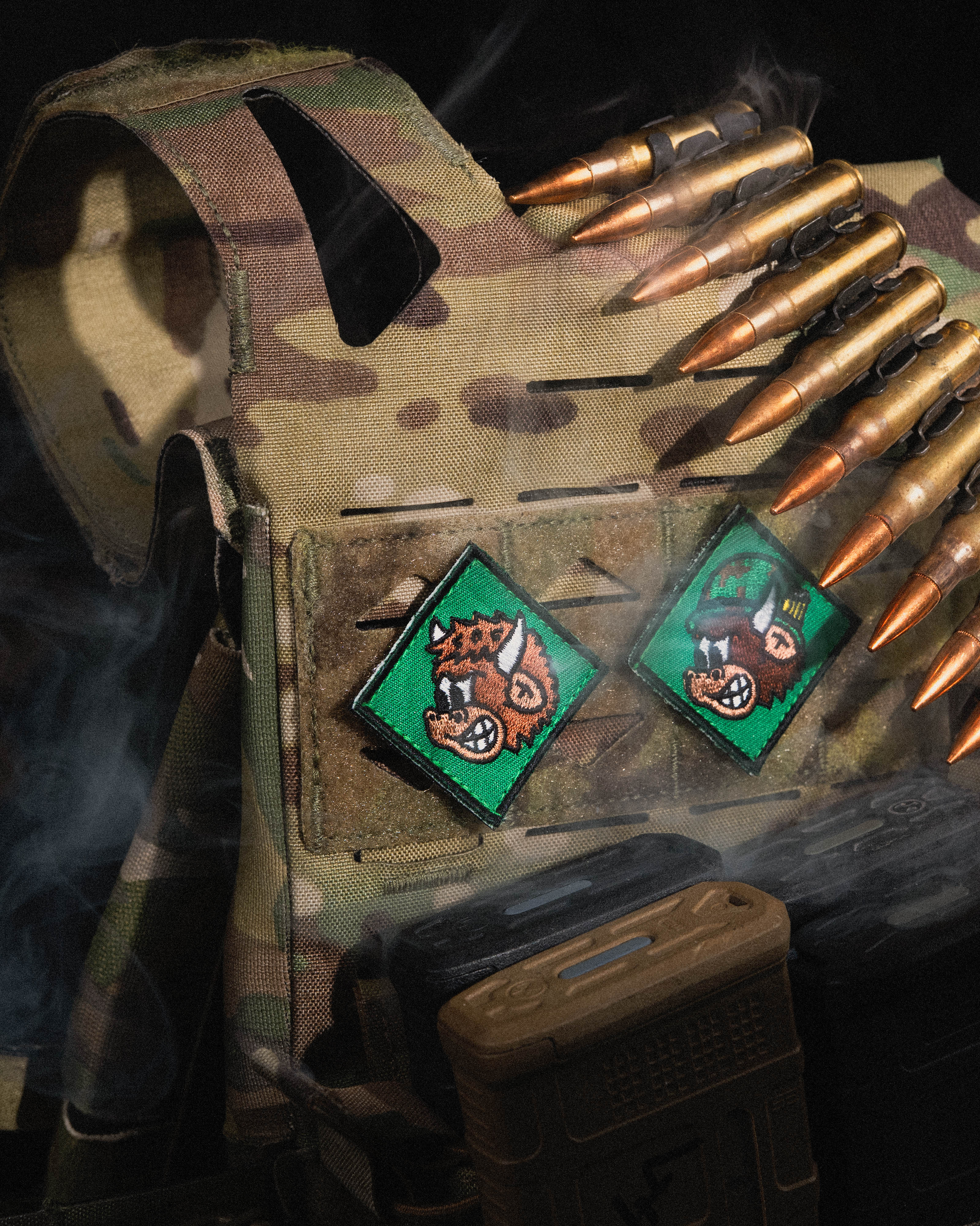 Artistic portrait with red and blue lighting creating a dramatic effect