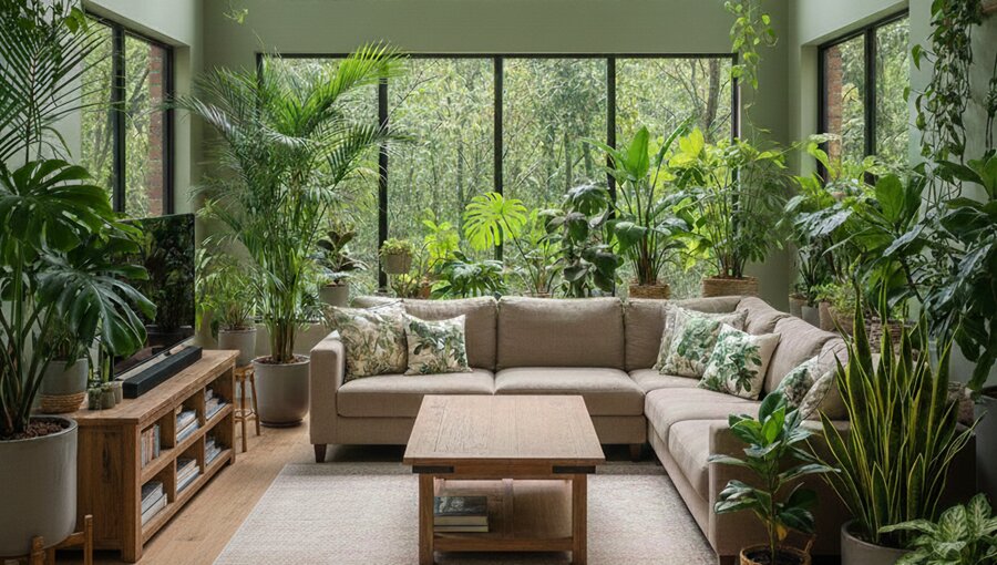 Airbnb living room plants