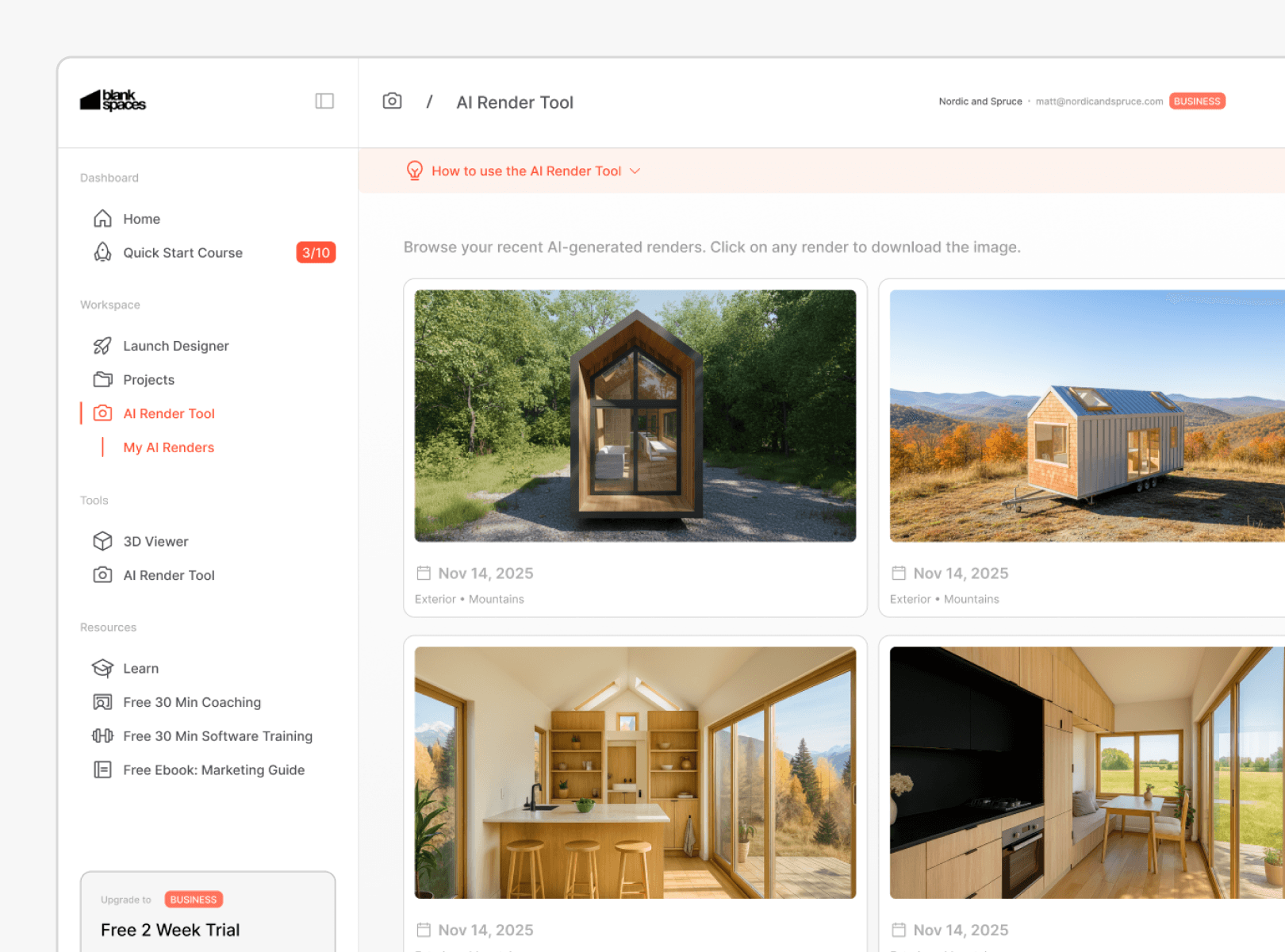 Preview of the 3DTHD dashboard where the AI renders are stored