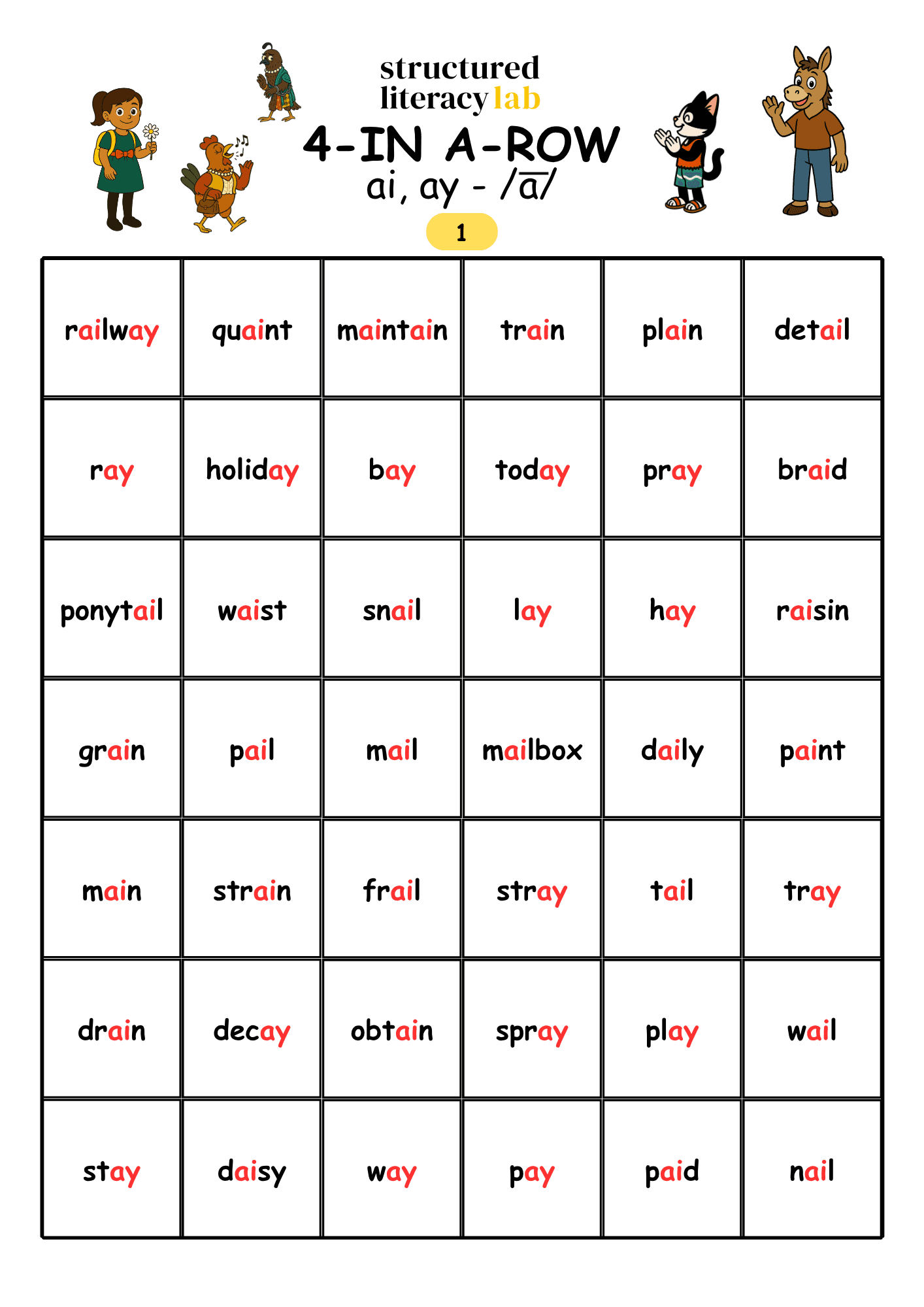 Printable ea spelling four-in-a-row game included with the book.