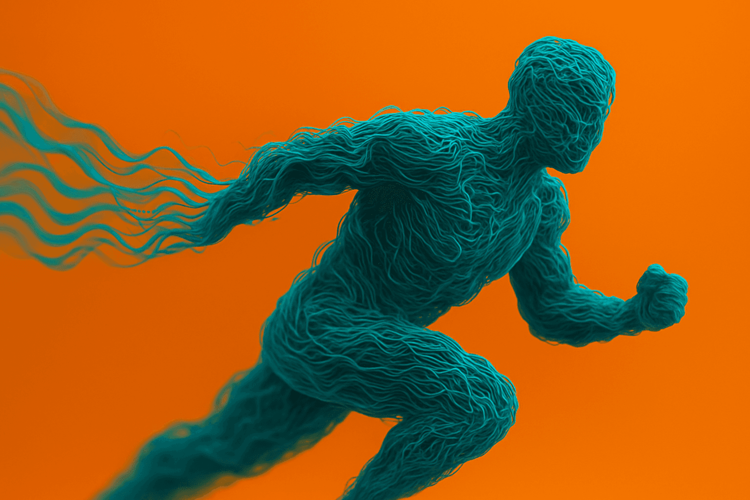 Artistic portrait with red and blue lighting creating a dramatic effect