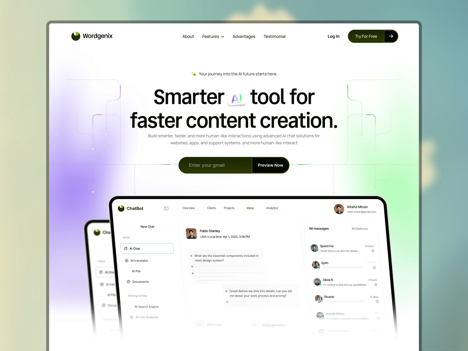 Wordgenix — 现代专业 AI 产品官网设计灵感