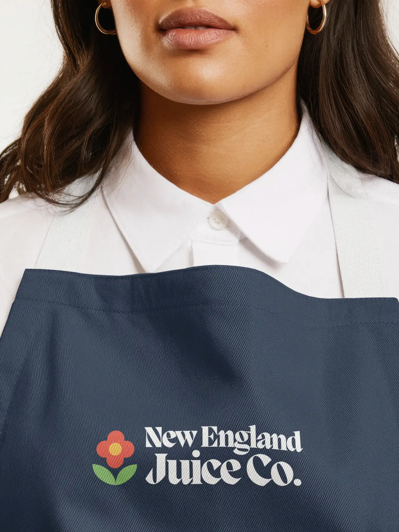 New England Juice Co. — lmage of apron with NEJC branding — Apparel design