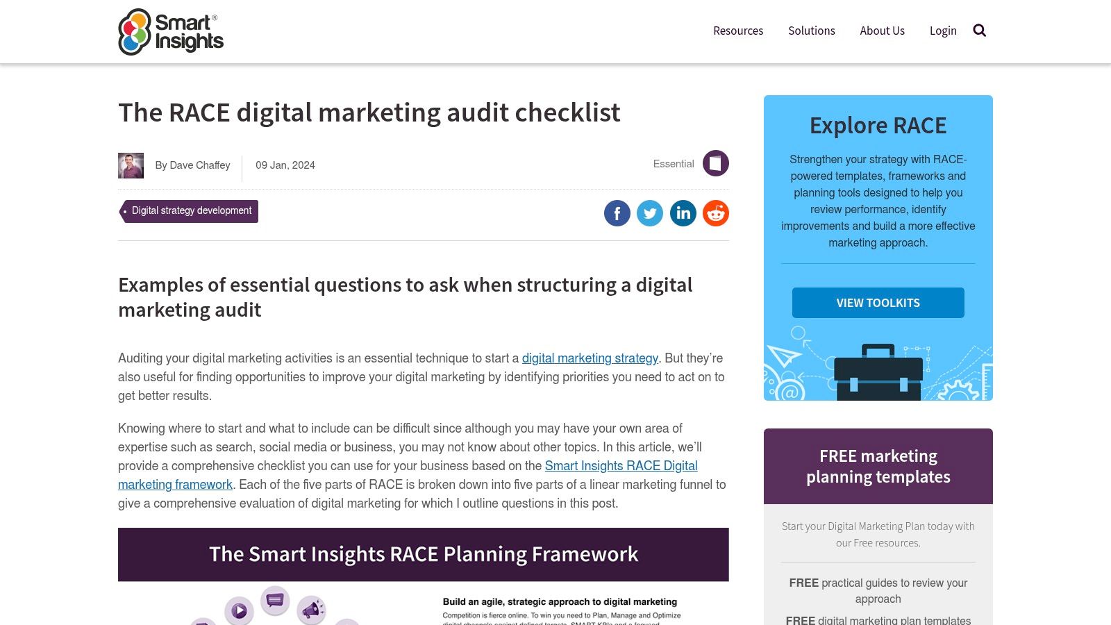 Smart Insights – RACE Digital Marketing Audit Checklist/Benchmarking