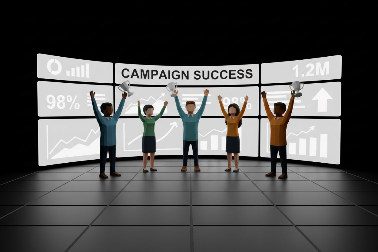 Social media team celebrating campaign metrics