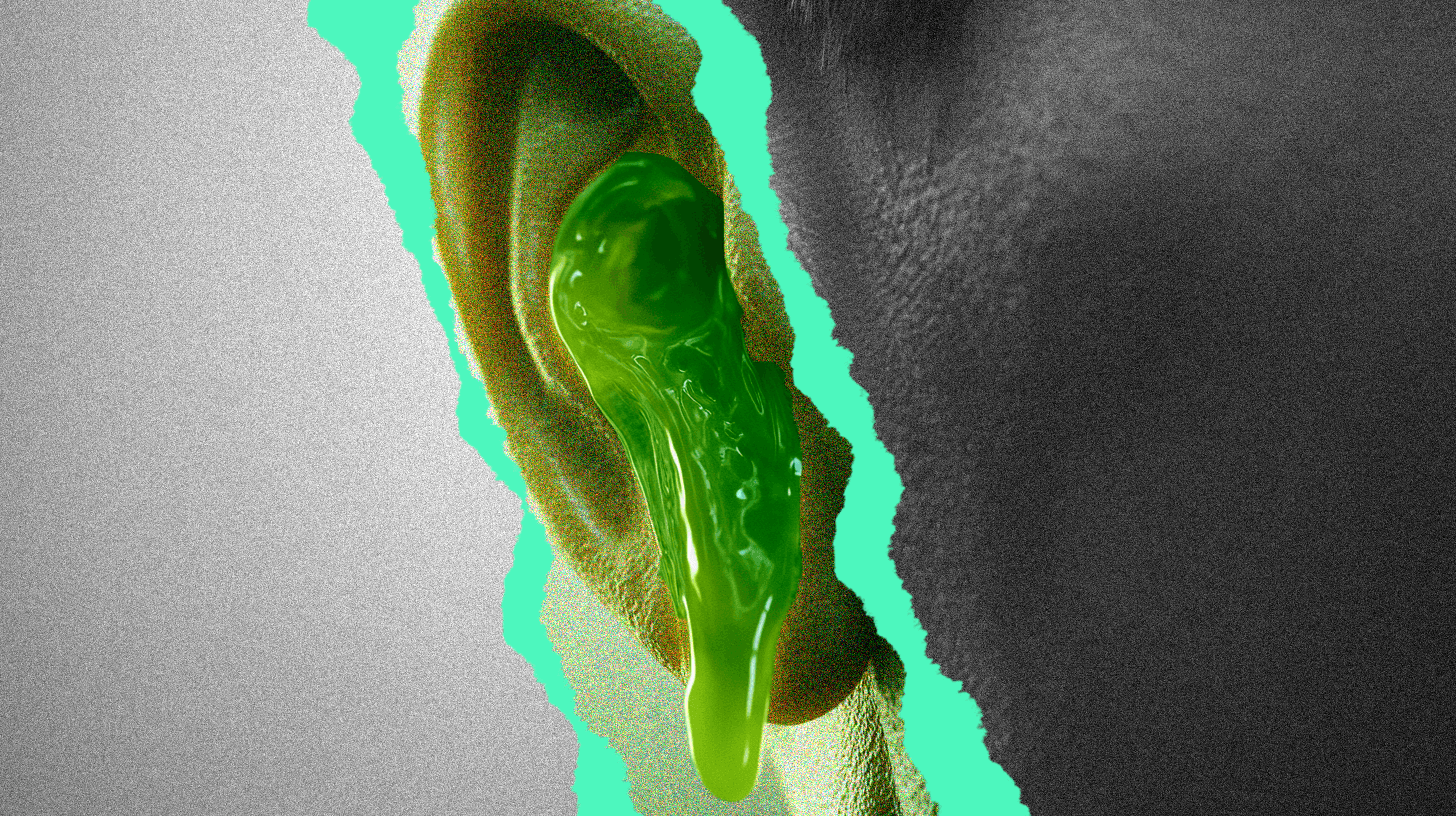 An illustration of an Ear leaking a mysterious green substance