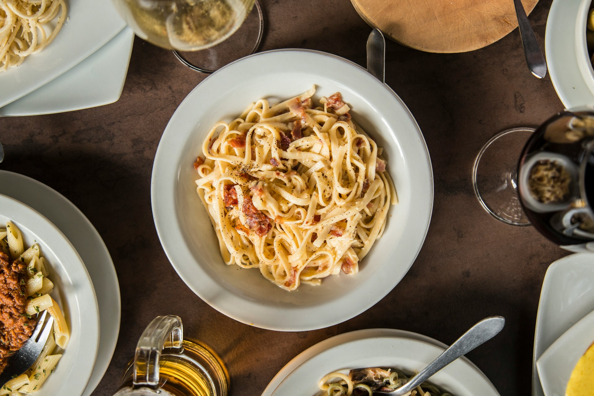 Creamy pasta dish served at an Italian restaurant in Reykjavík.