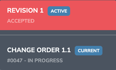 WeQuote revision history panel showing tracked changes between quote versions