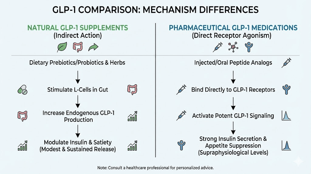 LifeVantage GLP-1 supplement compared to semaglutide and tirzepatide medications