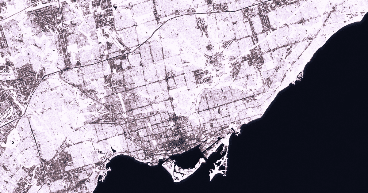 A map of Toronto in purple and black