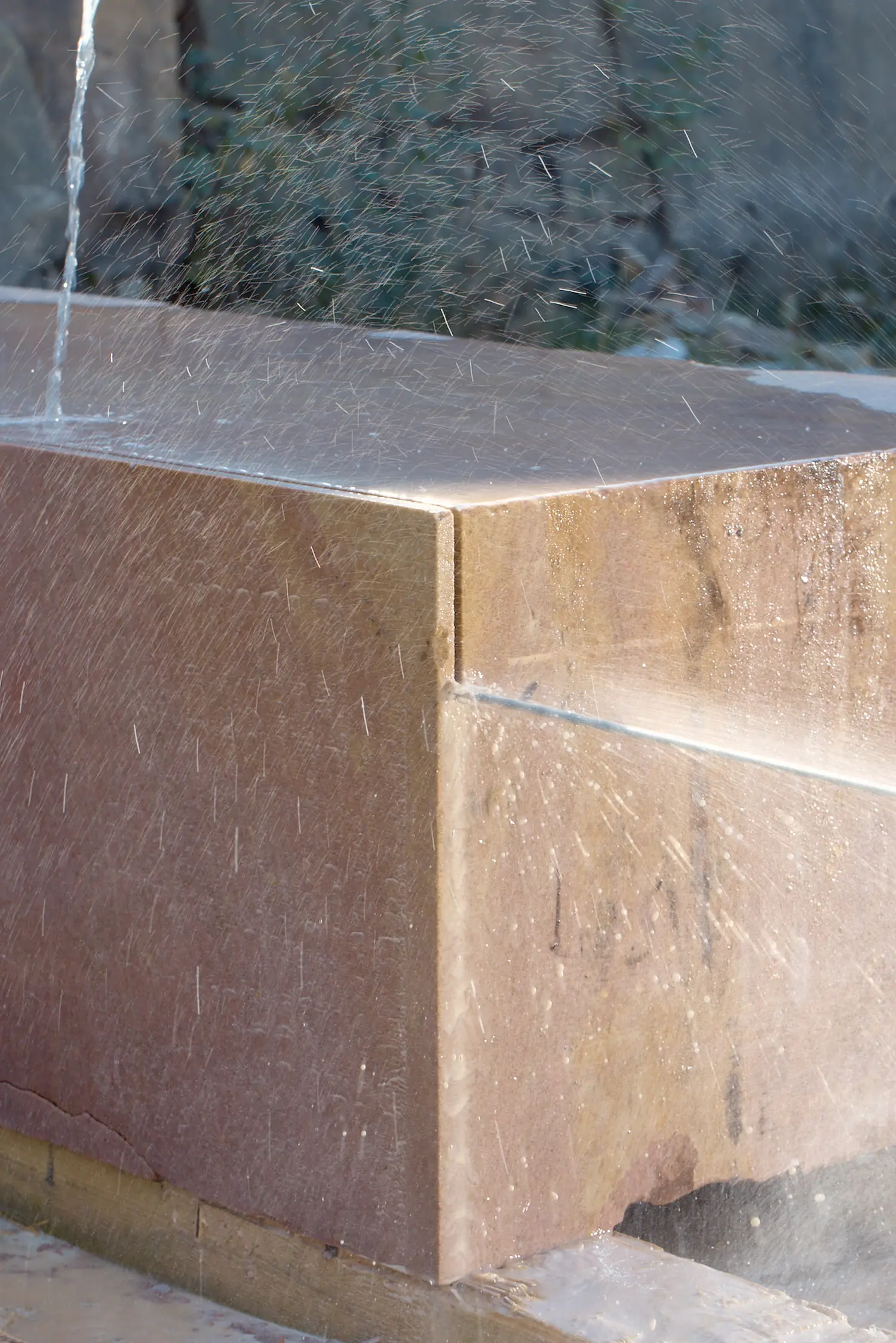 Close-up of a sandstone block with a fine cut line, related to Sand Preludium I by Jiri Krejcirik