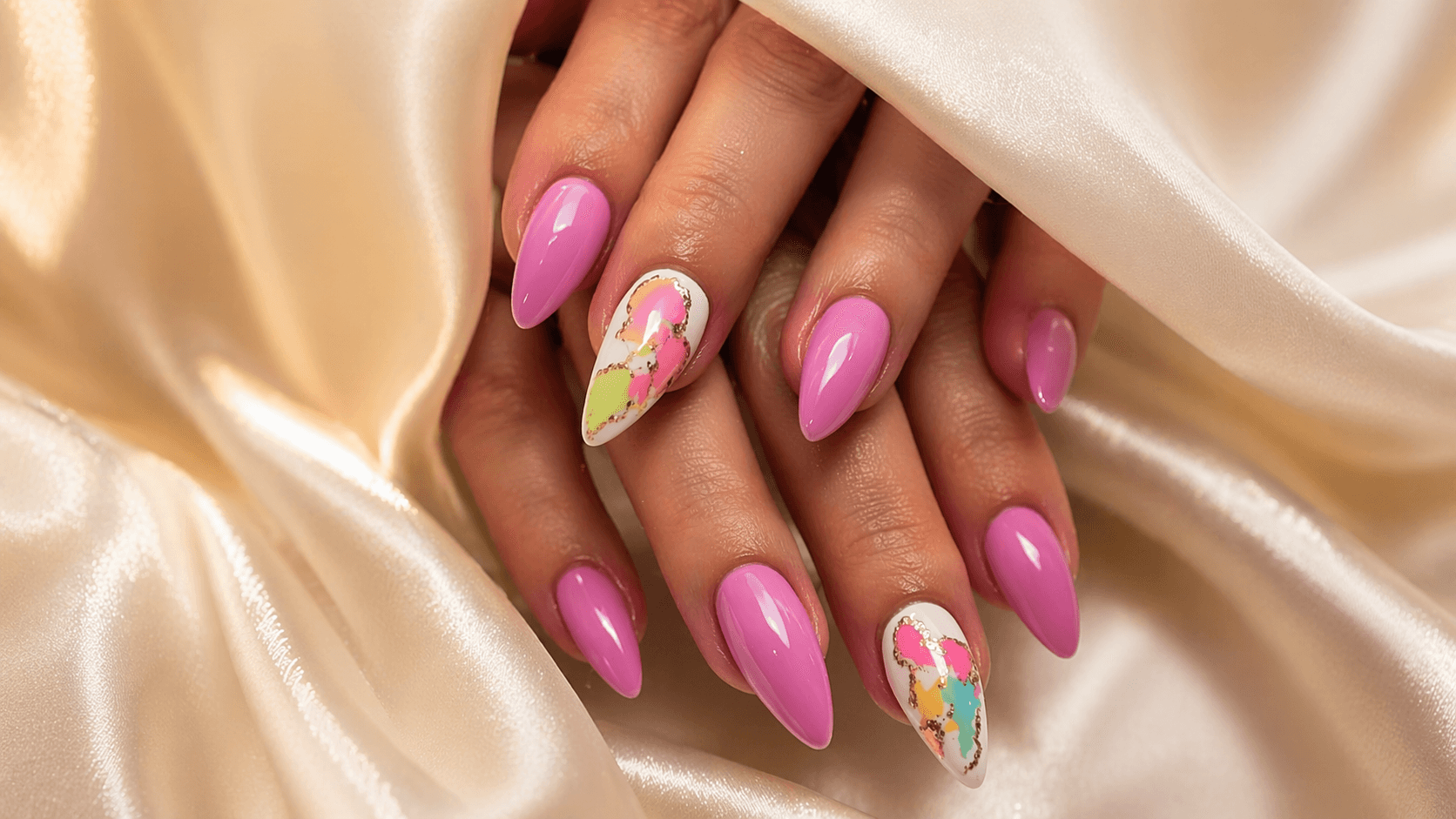 An overhead shot of a plate of spaghetti tossed with creamy sauce, large leaves of spinach, and dark beans or olives, garnished with shredded cheese and served on a wooden board.
