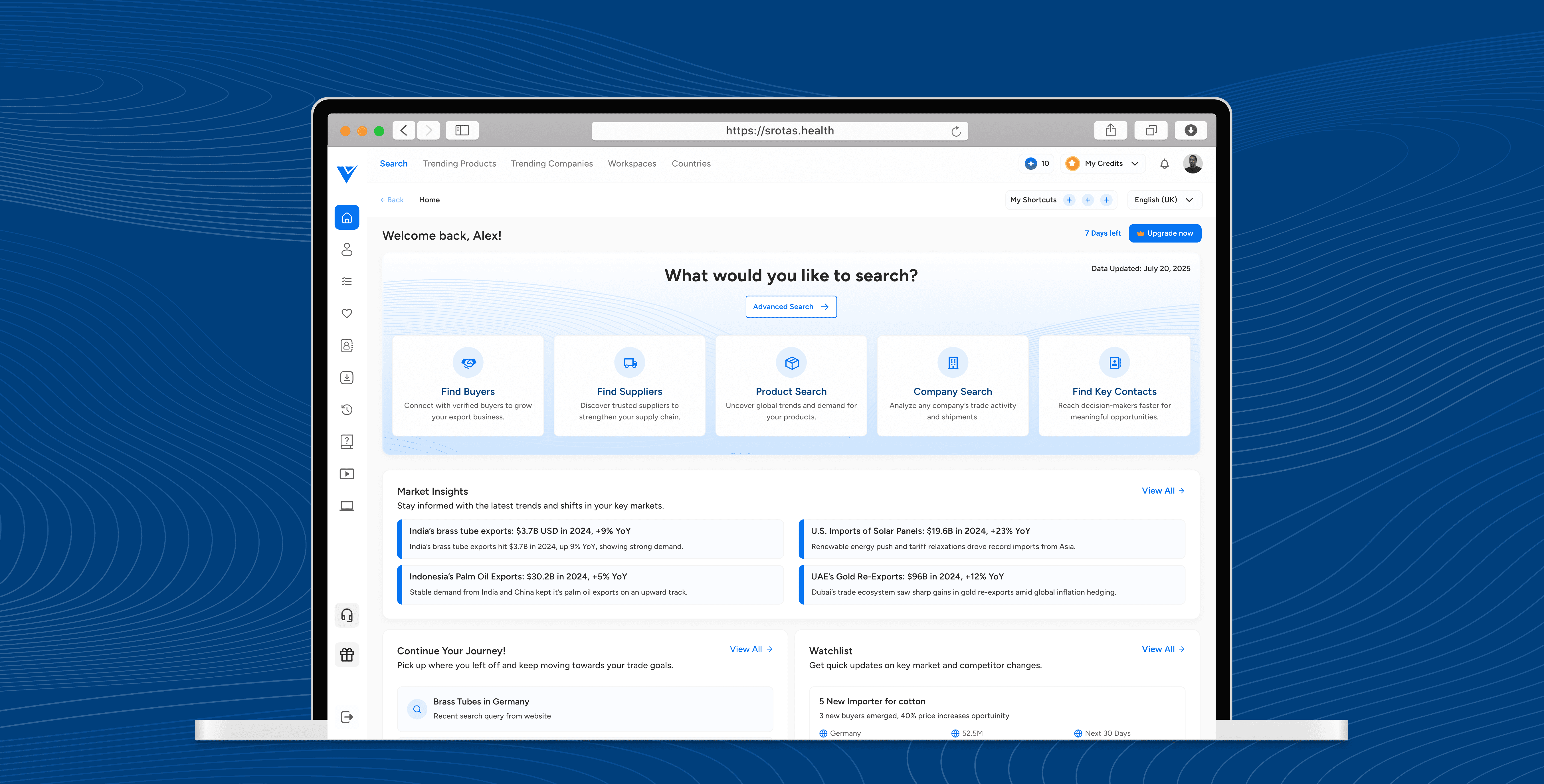 B2B dashboard UI designed for global trade intelligence platform