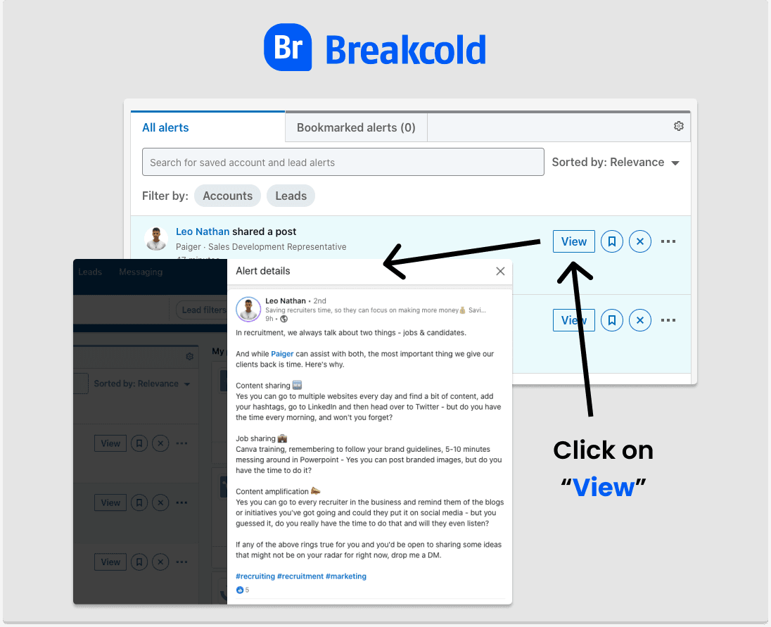 Engagement de LinkedIn avec le bouton d'affichage de Sales Nav | Breakcold