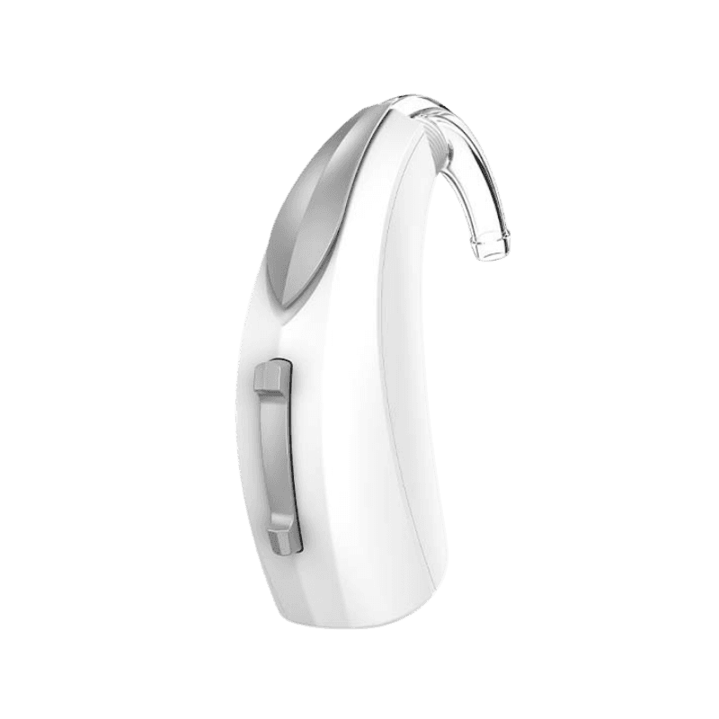 Contour d’oreille Starkey Livio Edge AI BTE-13 à pile 13, appareil auditif puissant pour une écoute renforcée. Disponible chez Audio Pour Tous.