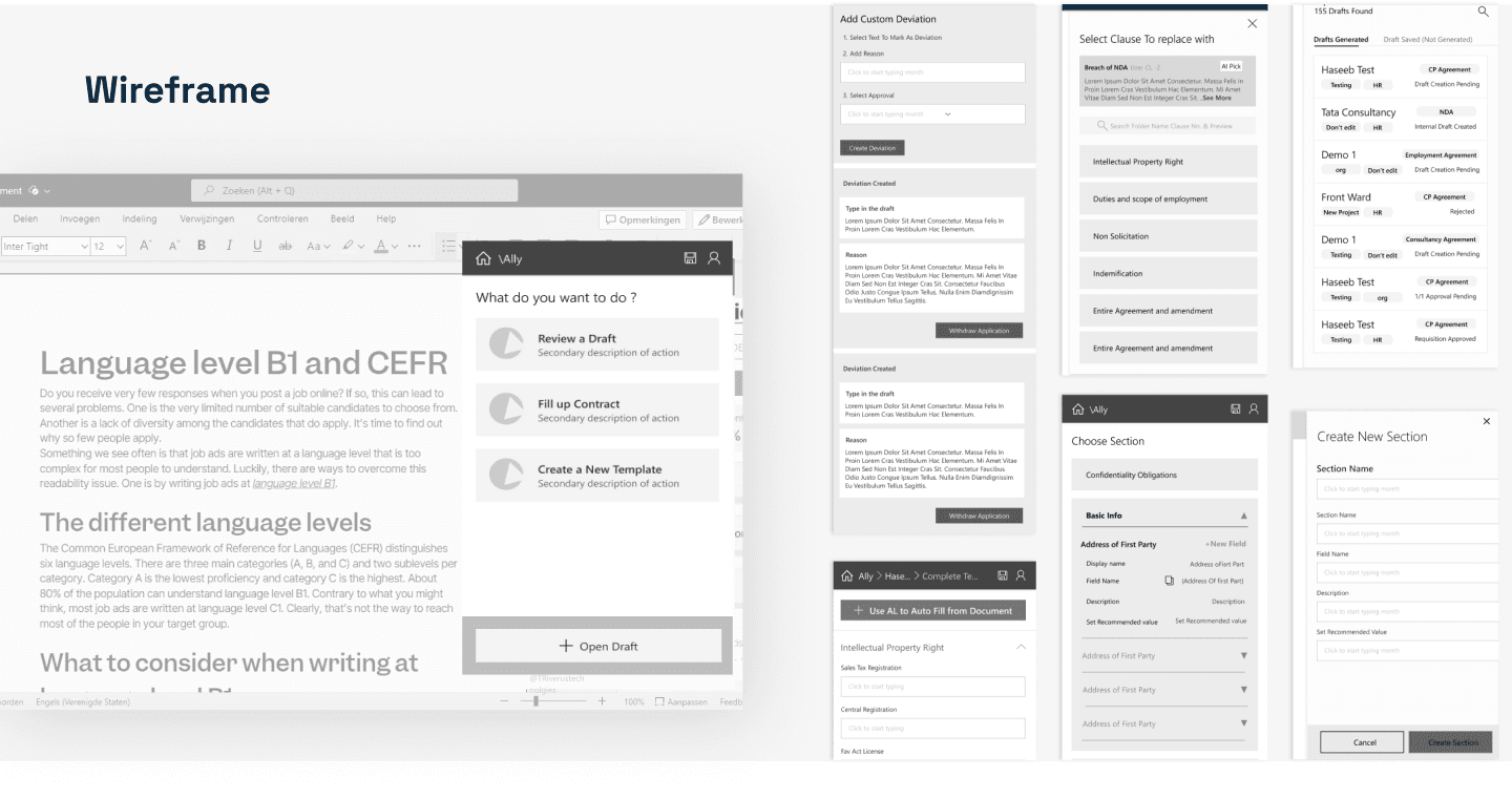 MS Word plugin File management UI UX case Study Wireframe