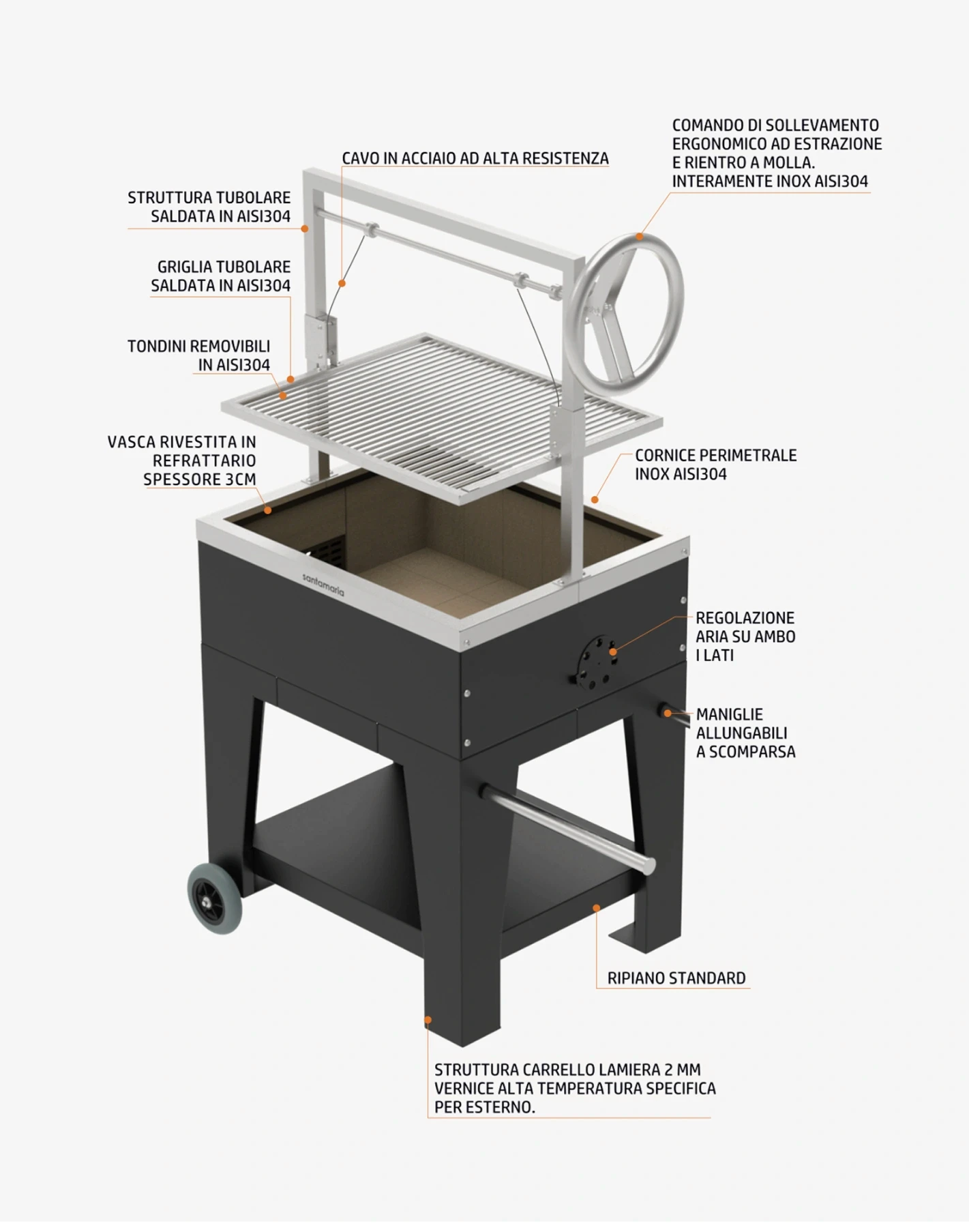 Nahaufnahme des Santa Maria Barbecues mit Grillrost