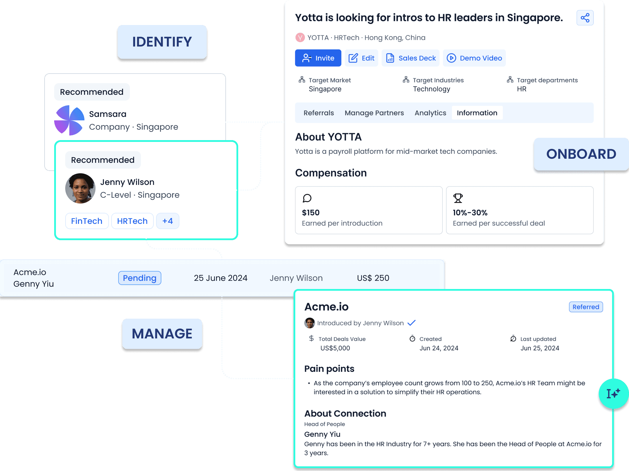 A mockup of AI-powered referral partner matchmaking on Expando®