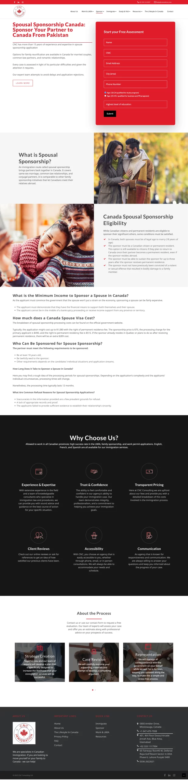 Spousal Sponsorship Canada page for consultcnc website developed & designed by Dreams Agency Mississauga, Ontario