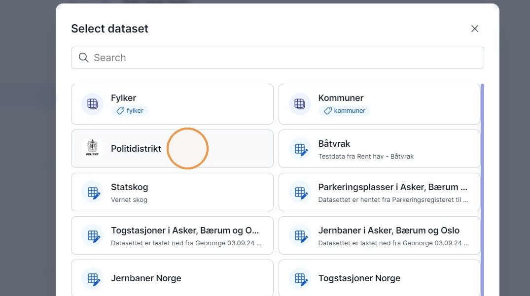 Steg 6: Velg datasettet kartlaget skal baseres på.