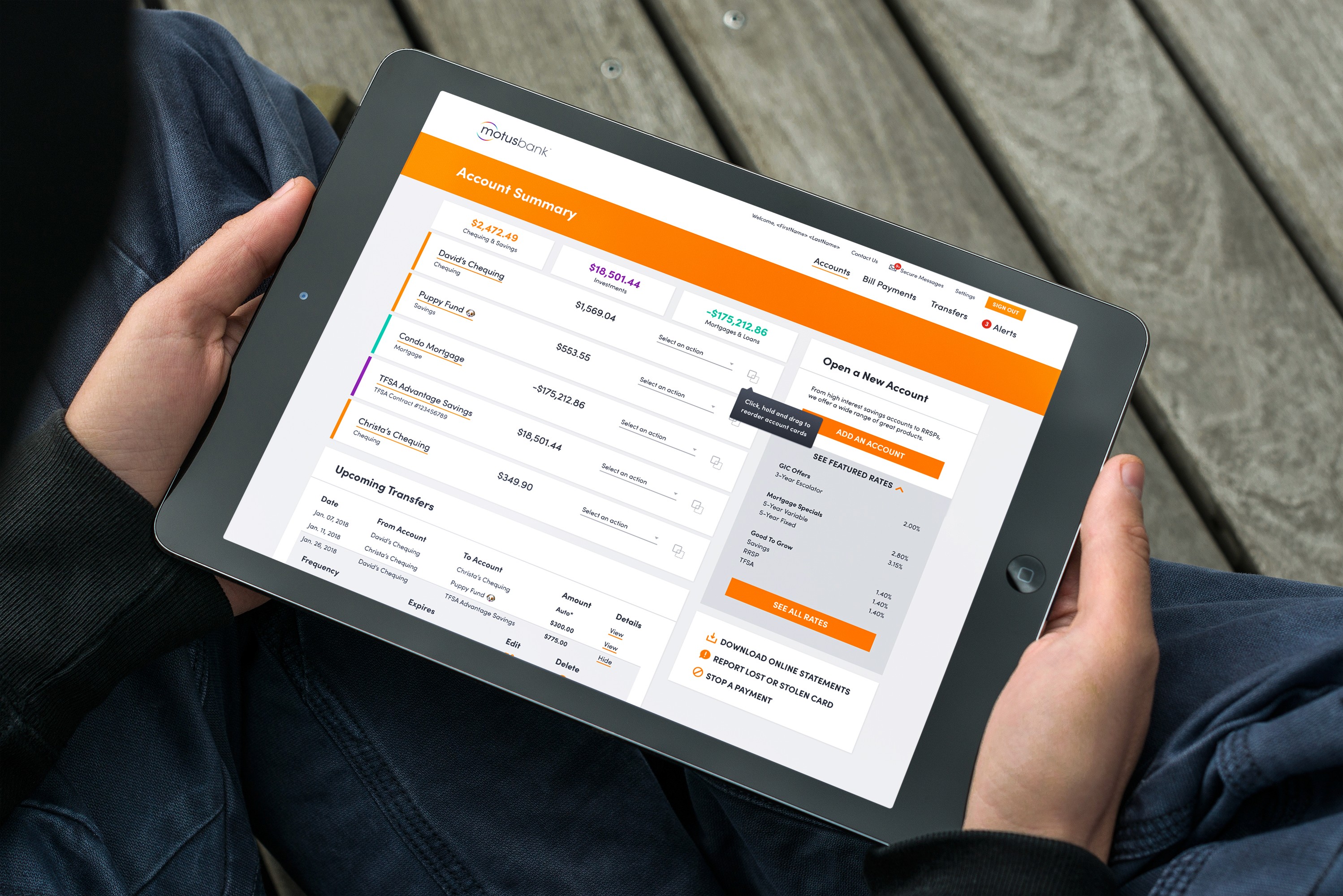 image of motusbank on a tablet
