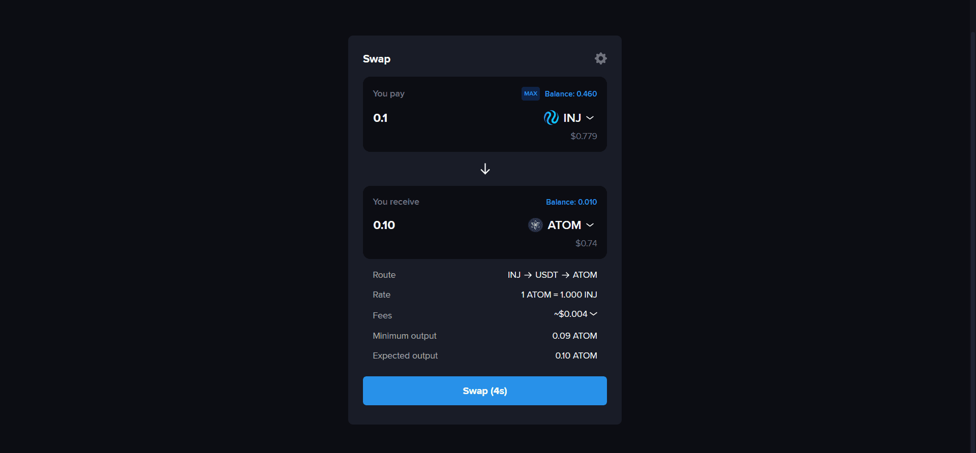 Enter asset details for swap