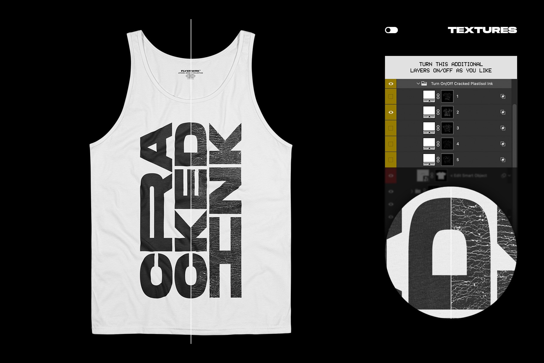 Bella+Canvas 3480 Tanktop Wrinkled mockup cracked plastisol ink texture effect