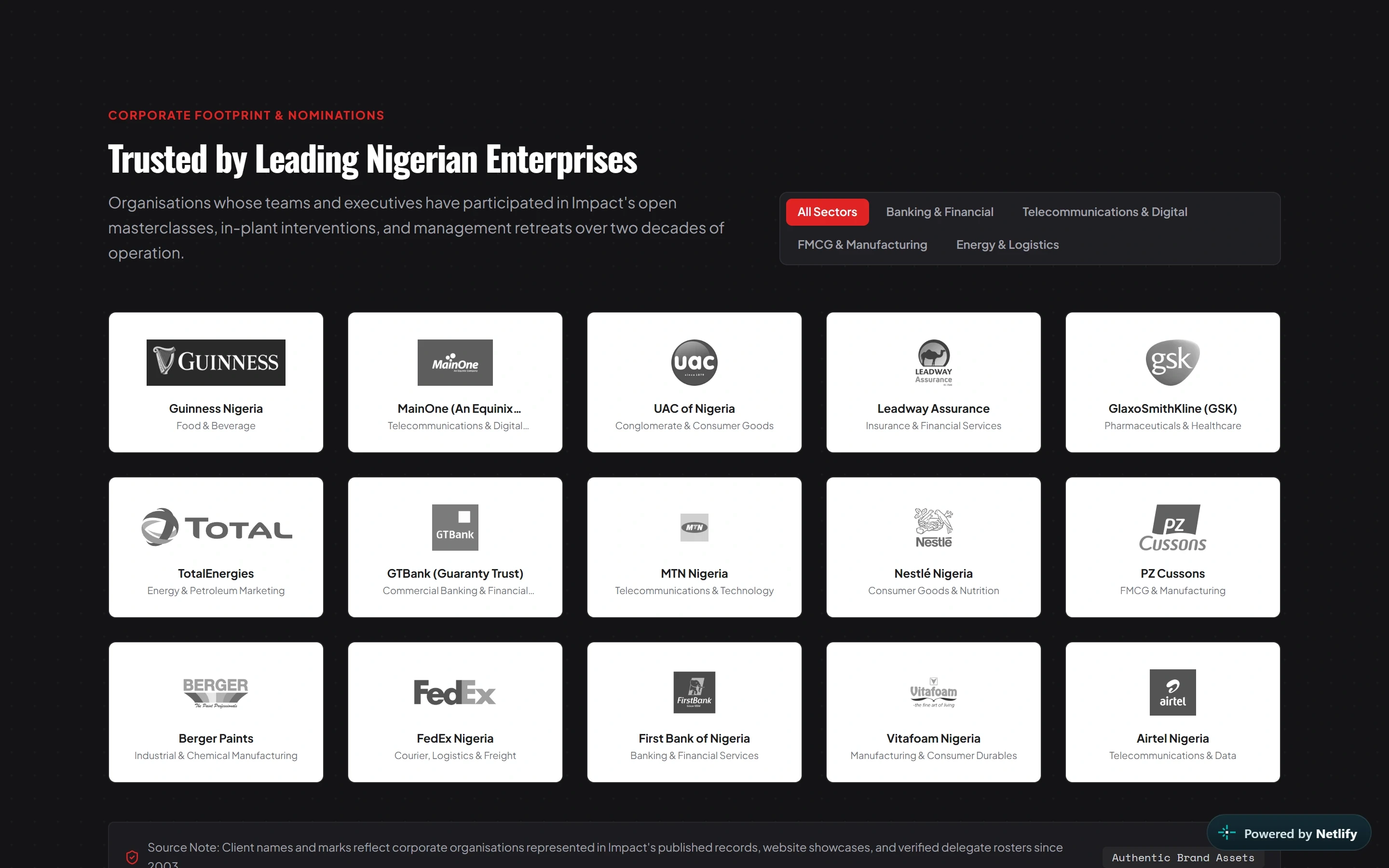 Corporate Footprint and Clientele interface as represented in the independent concept
