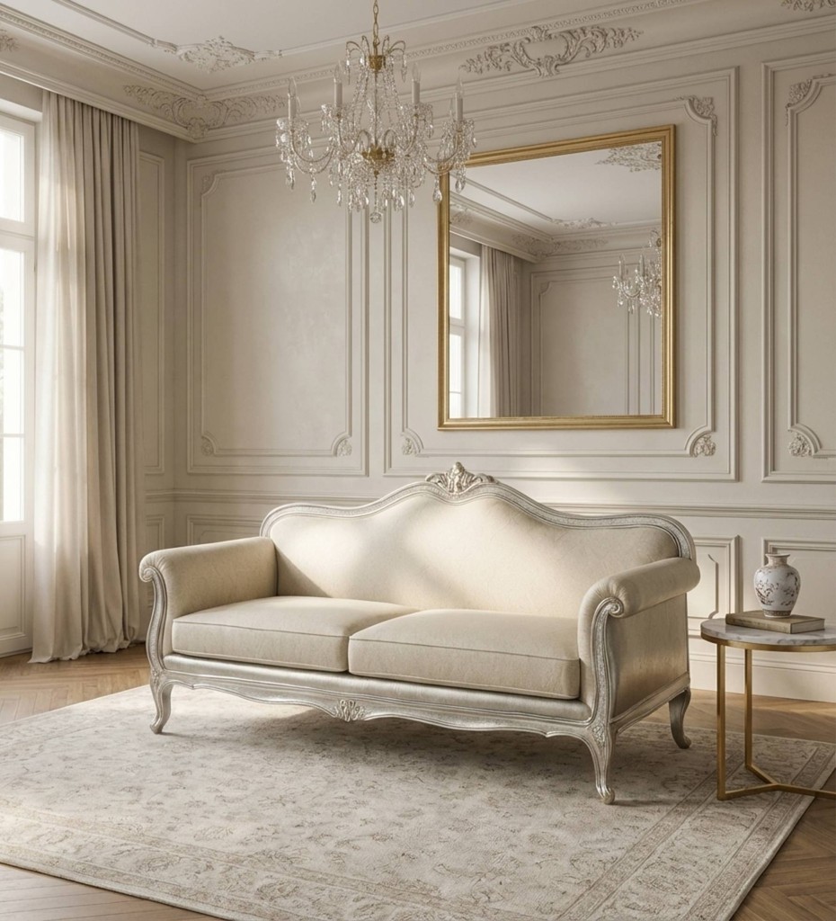 Luxury contemporary cane sofa with teal upholstery and wooden frame