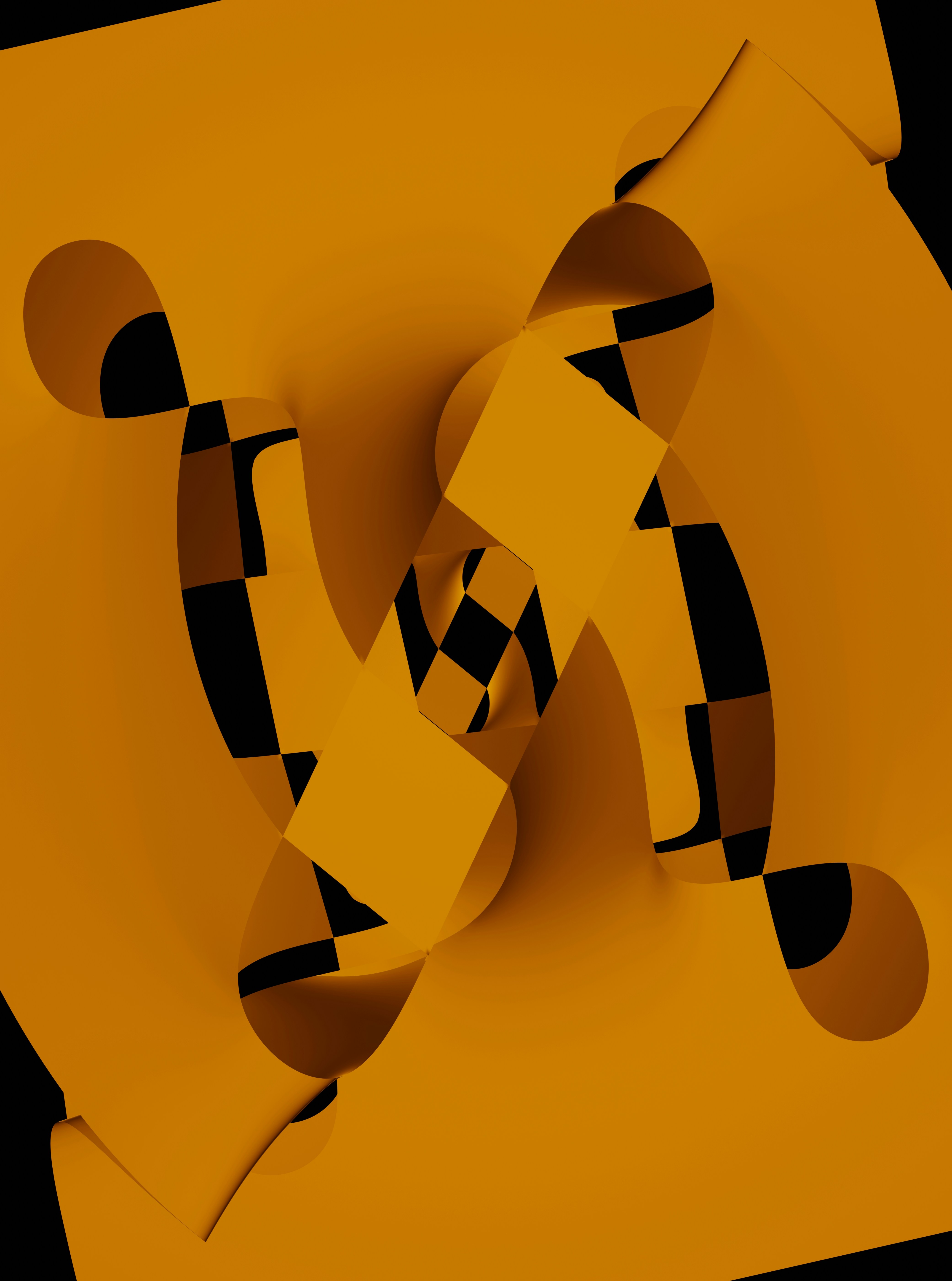 Abstract black & yellow figures resembling movement.