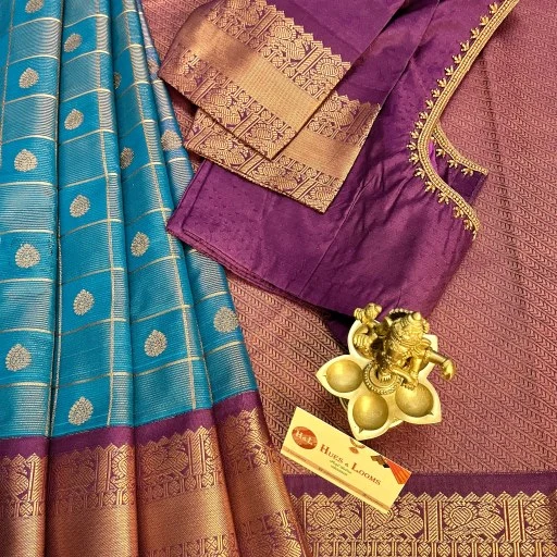 Teal Blue Semi Kanchivaram Art Silk Saree