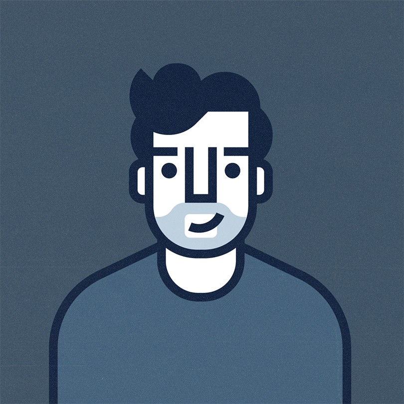 Illustration of young man with wavy hair and stubble