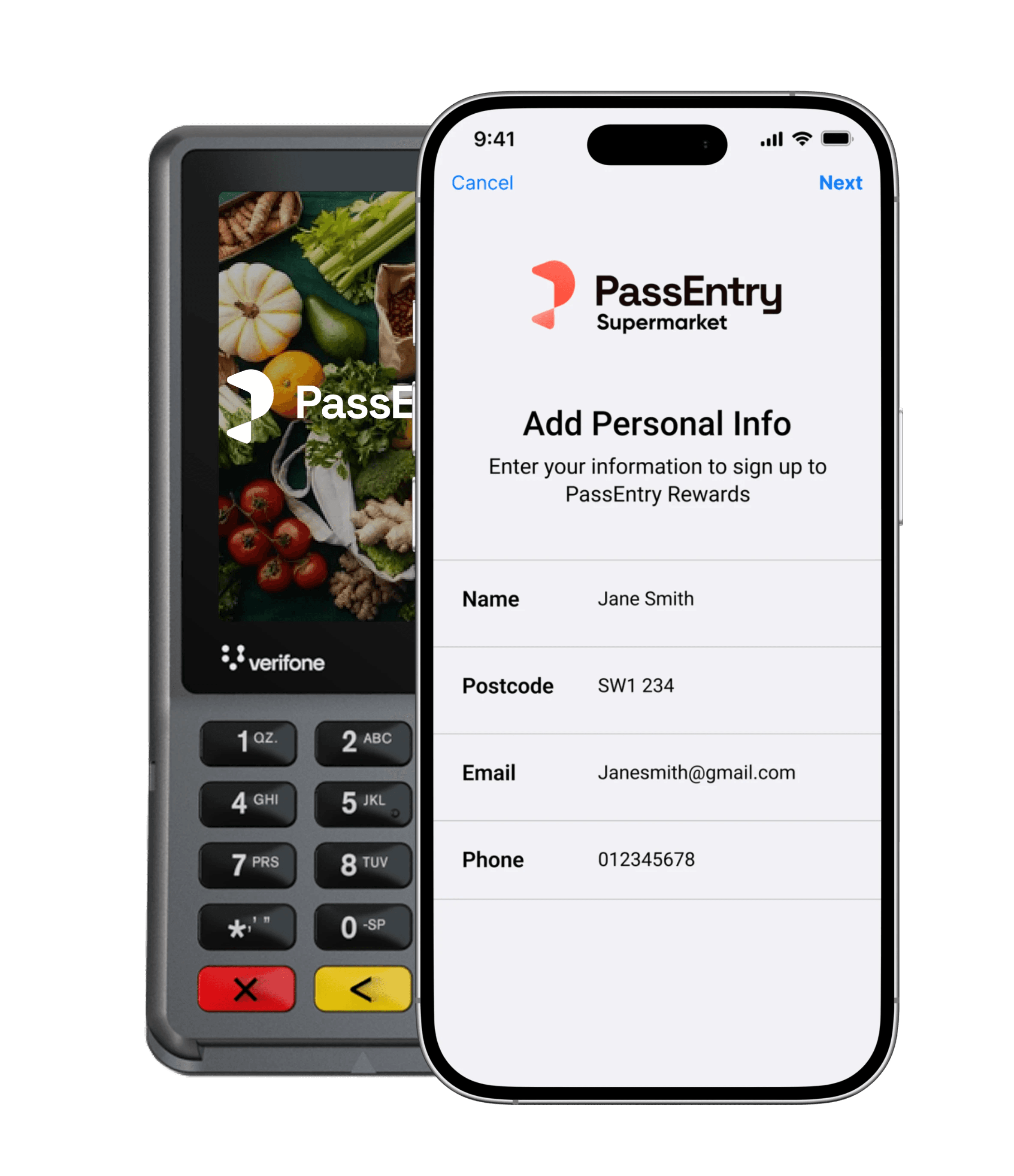 iPhone showing Apple Wallet contactless payment held near an NFC reader device