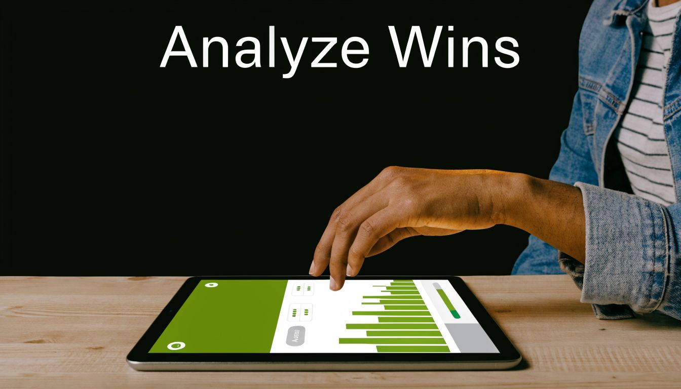 A person using a tablet to analyze digital data represented by green bar charts on screen.