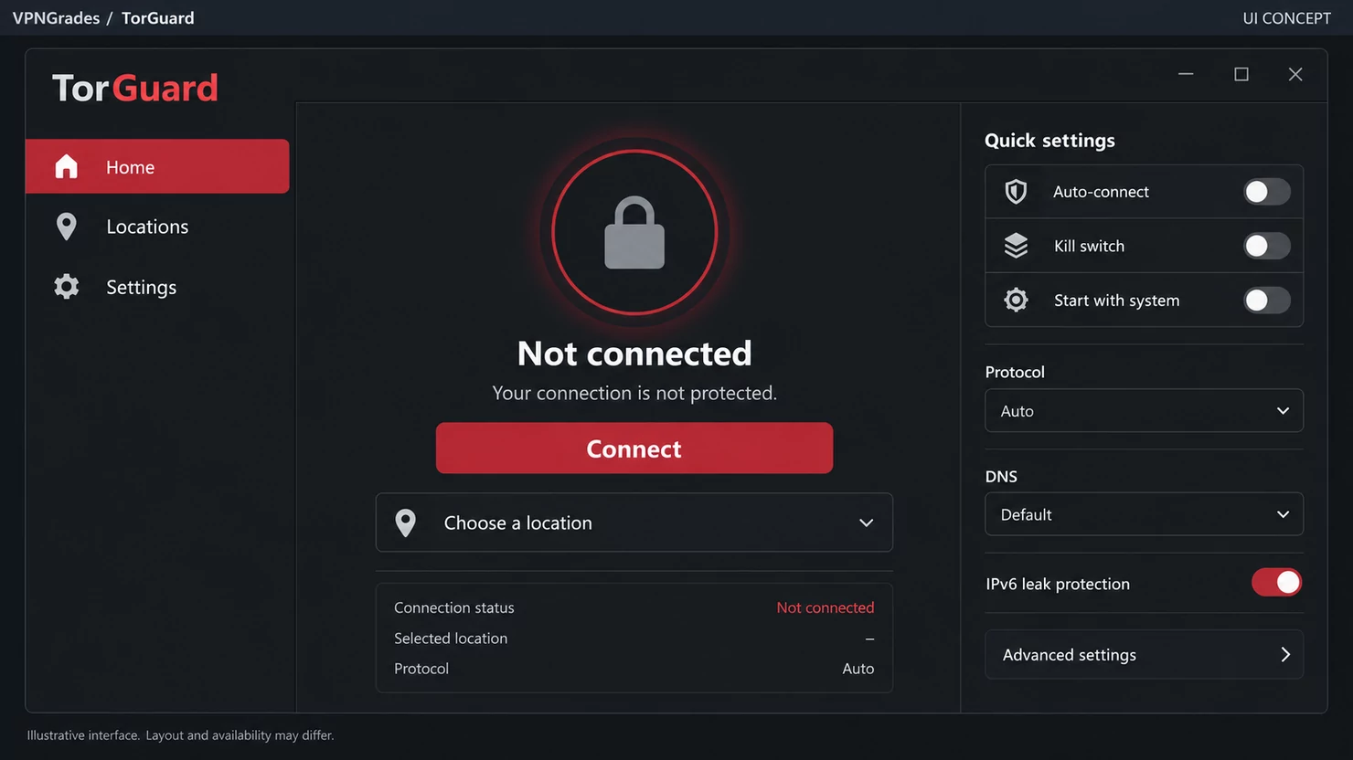 TorGuard: a desktop connection interface (illustration).