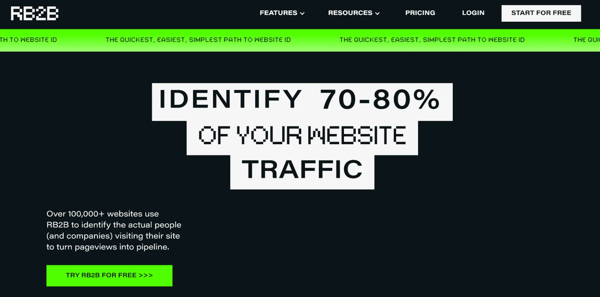 RB2B homepage: website visitor identification tool for B2B
