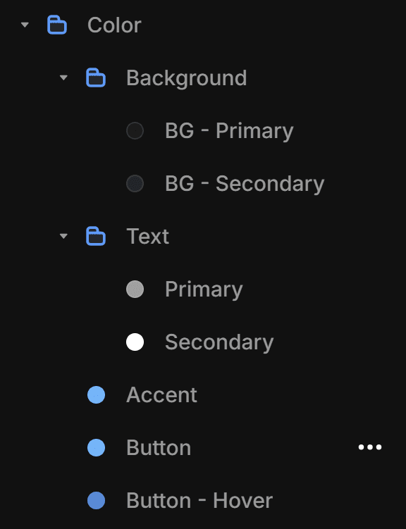 Screenshot of in Framer defined color styles