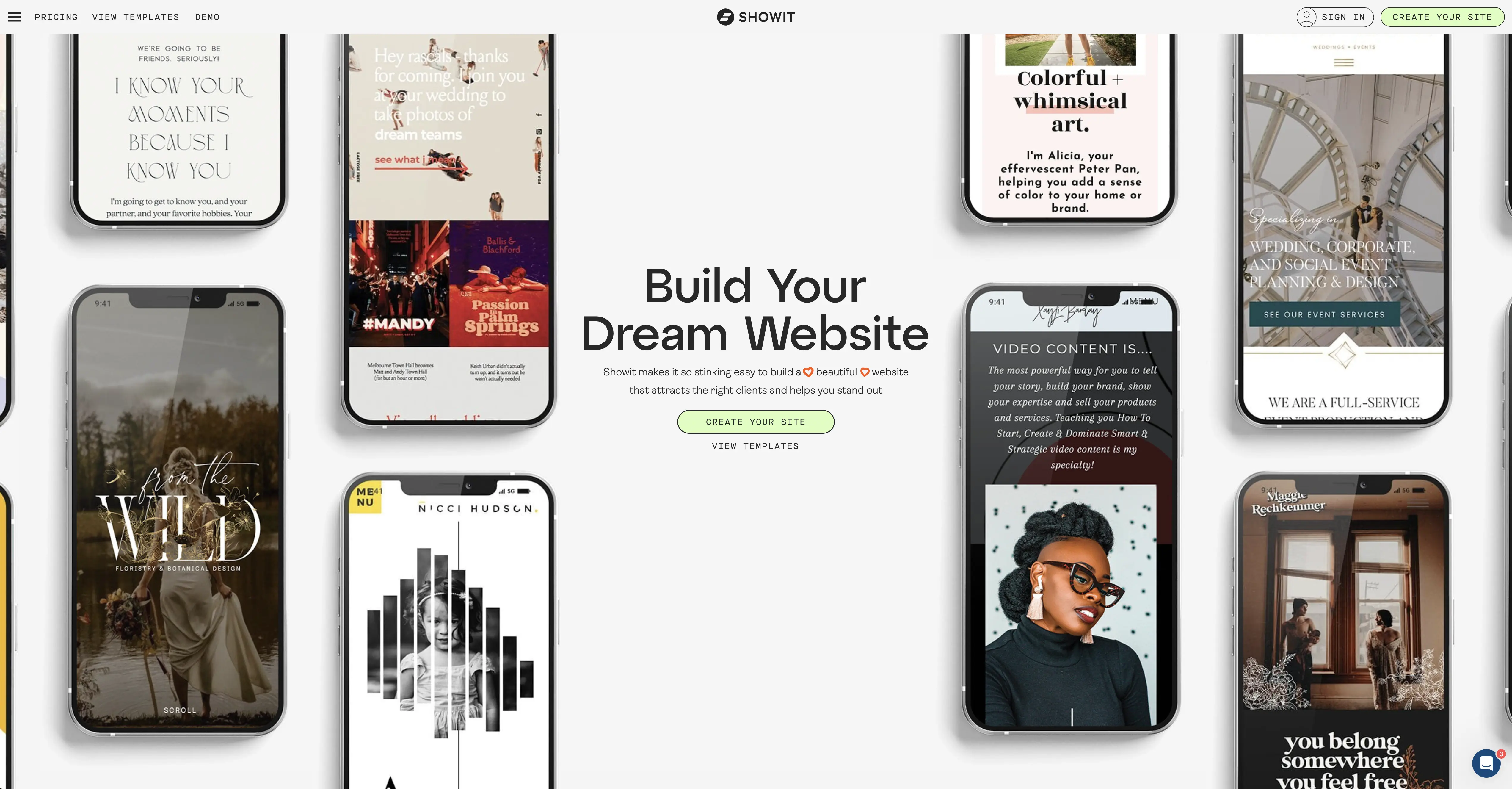 A screenshot of the Showit landing page
