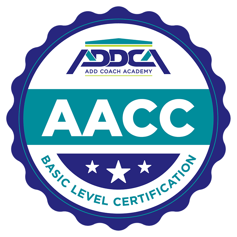 ADDCA AACC certification badge — ADD Coach Academy accredited ADHD coaching credential