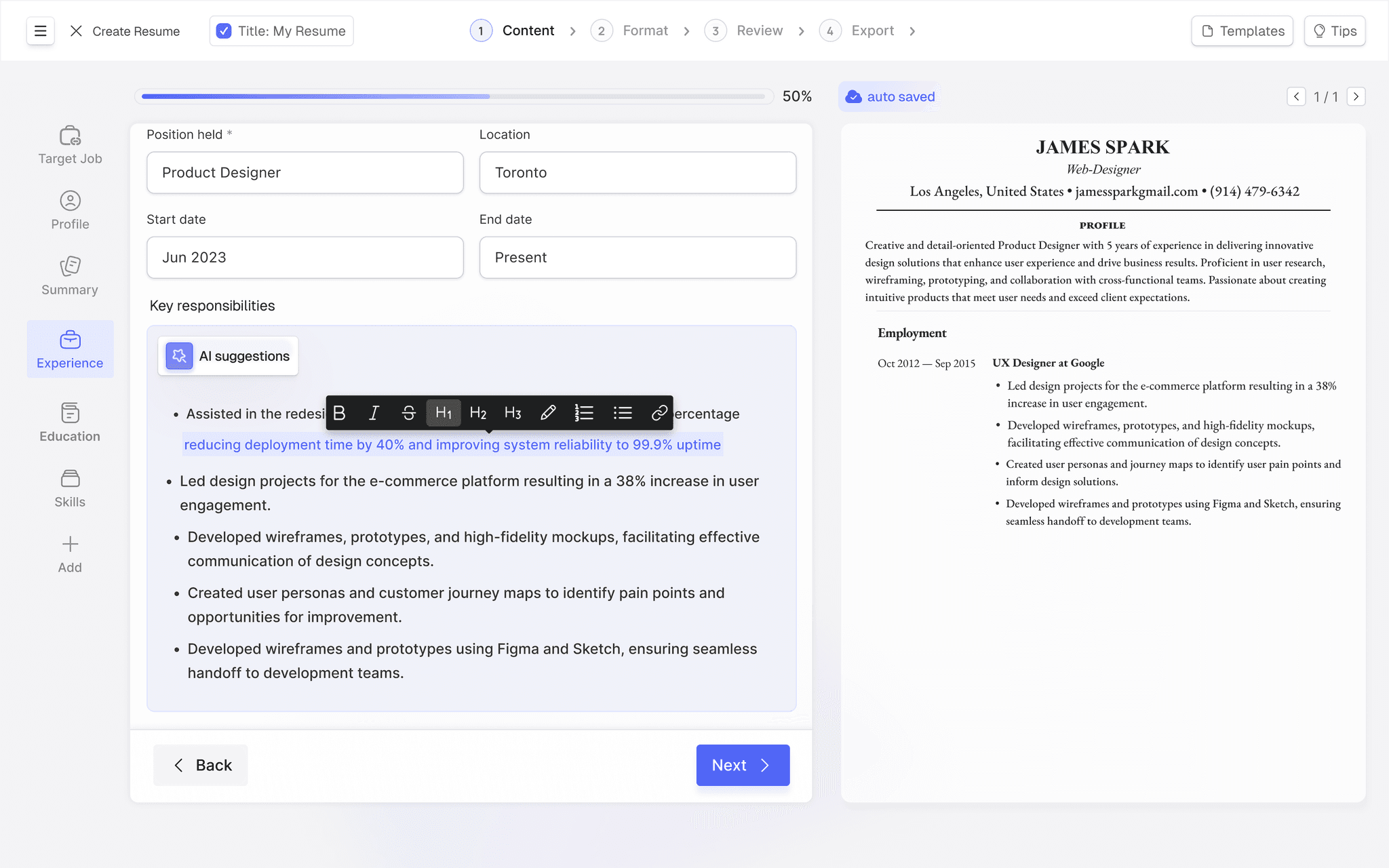 Edit AI generted text styles showing edit modal with text edit options