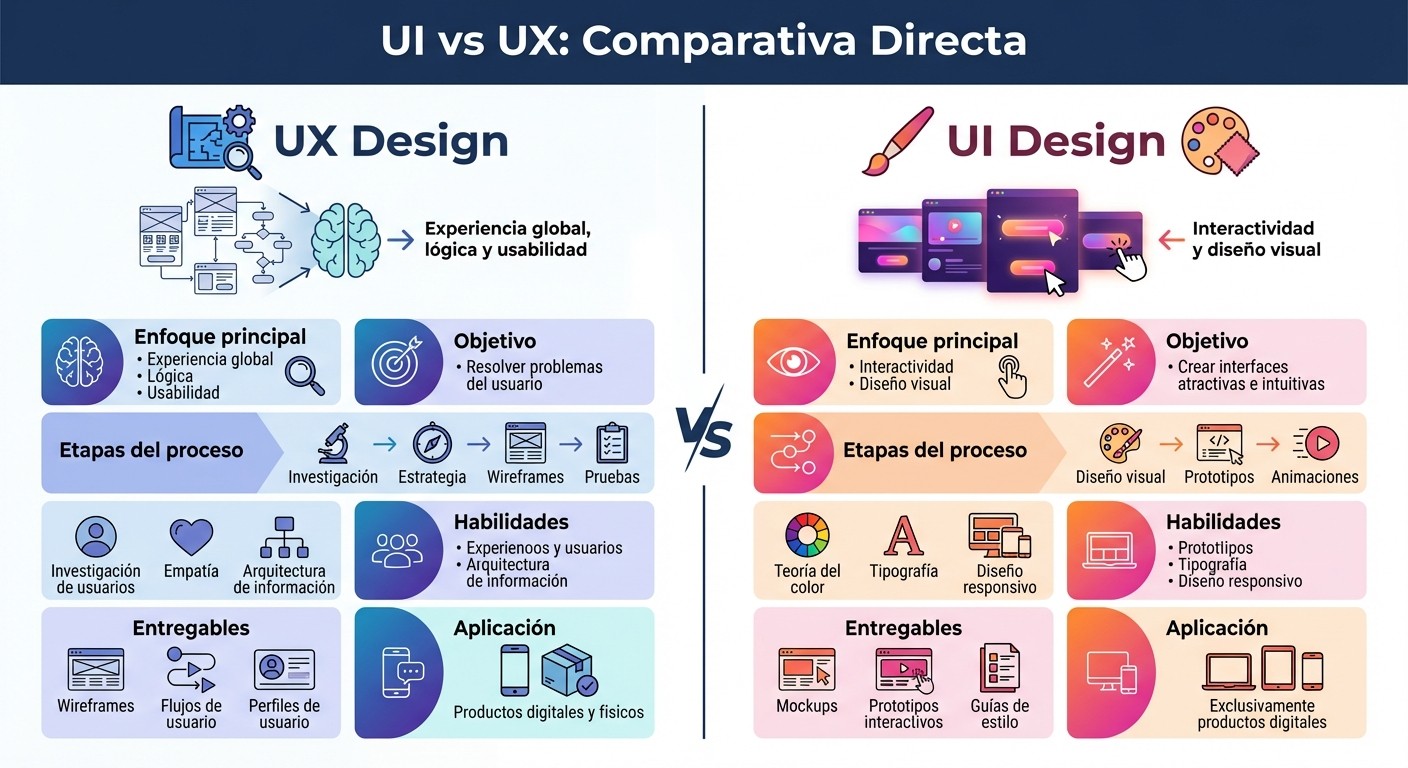 Diferencias clave entre diseño UI y UX: comparativa visual