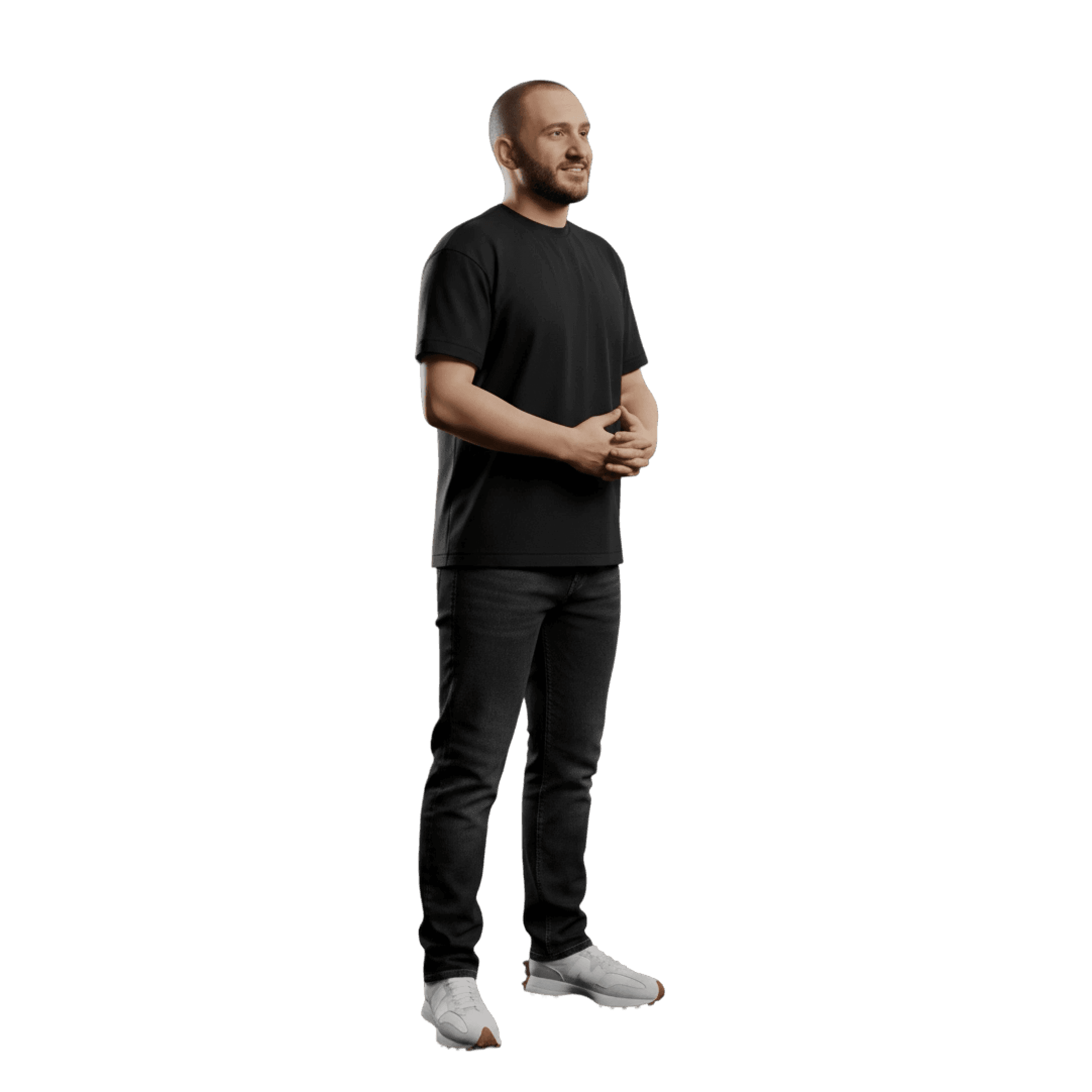 Senior UX designer standing with crossed arms in a studio workspace, reflecting experience in product design, design systems, and UX leadership.