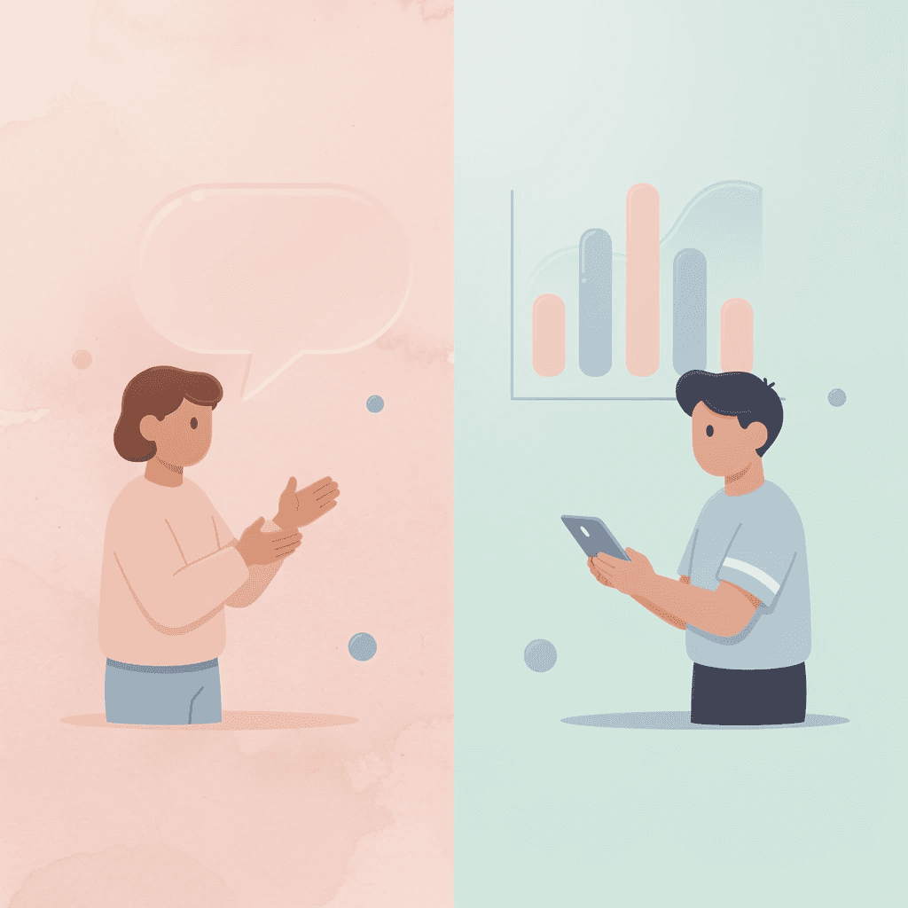 Split scene showing different approaches to platform selection