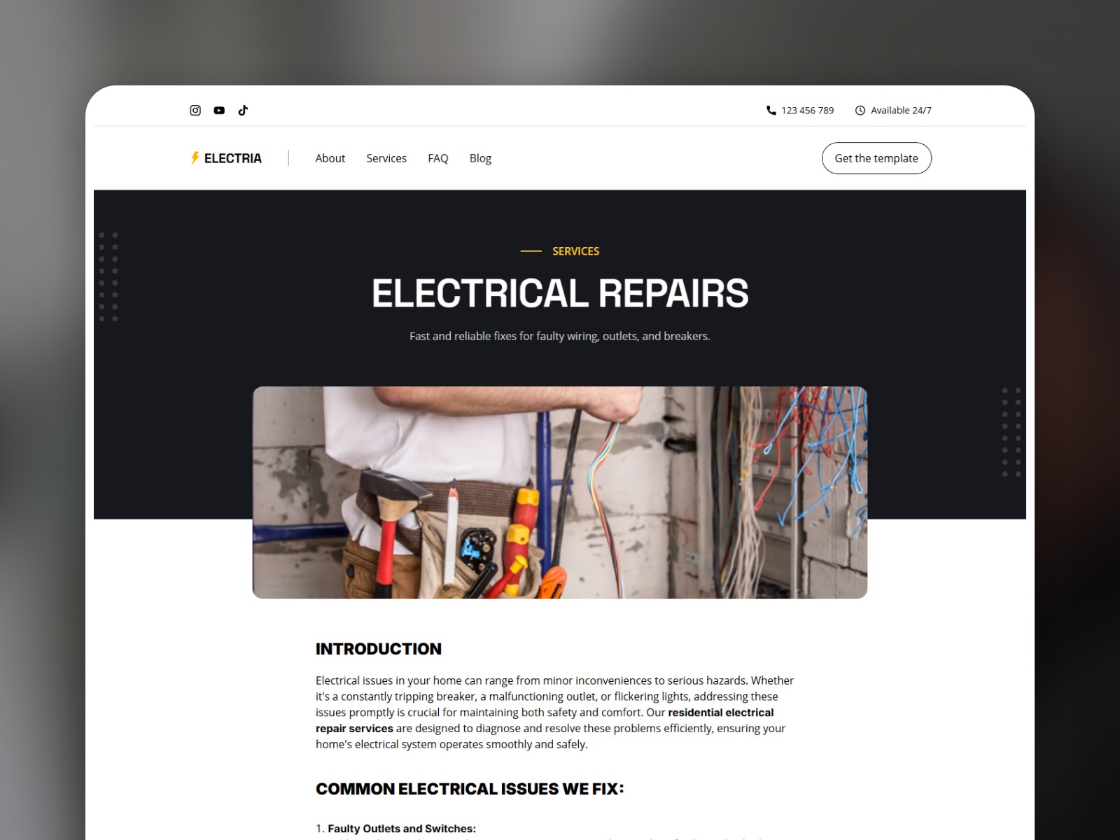 Electria service detail page for "Electrical Repairs"