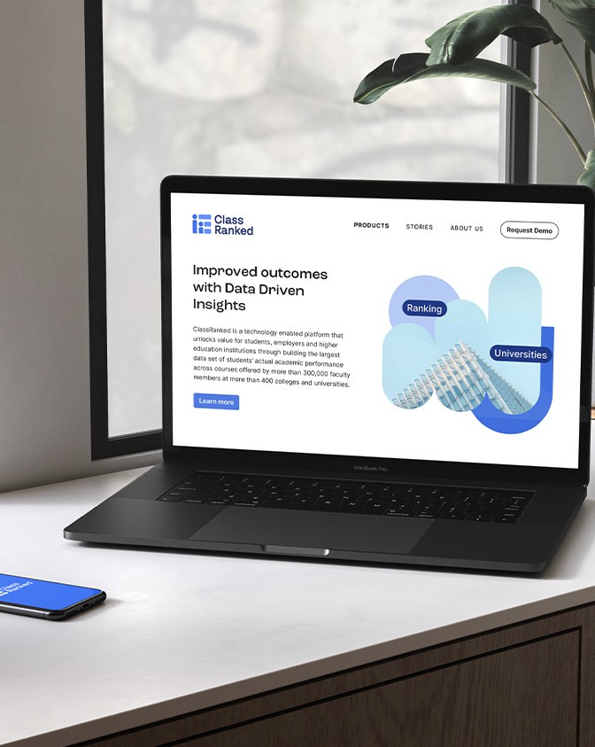 A laptop mockup displaying a proposed ClassRanked's website design.