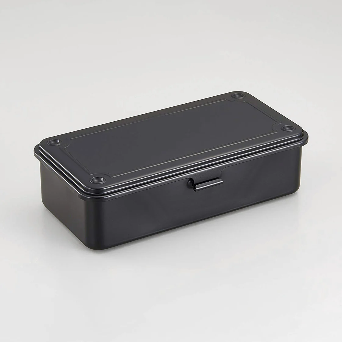Toyo Steel T-190 toolbox in black, pressed from one sheet of steel with a stackable domed lid