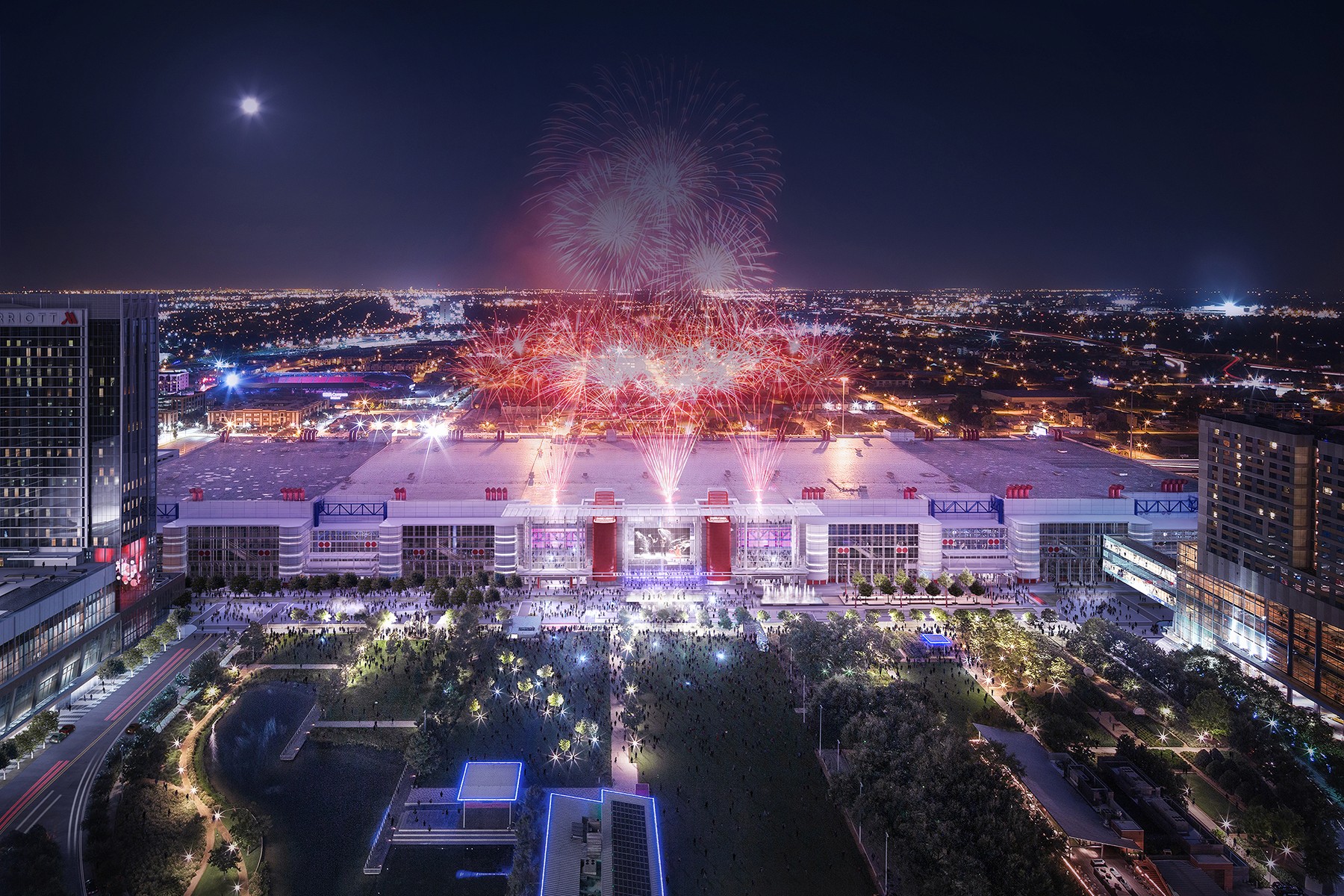Rendering of renovation with fireworks