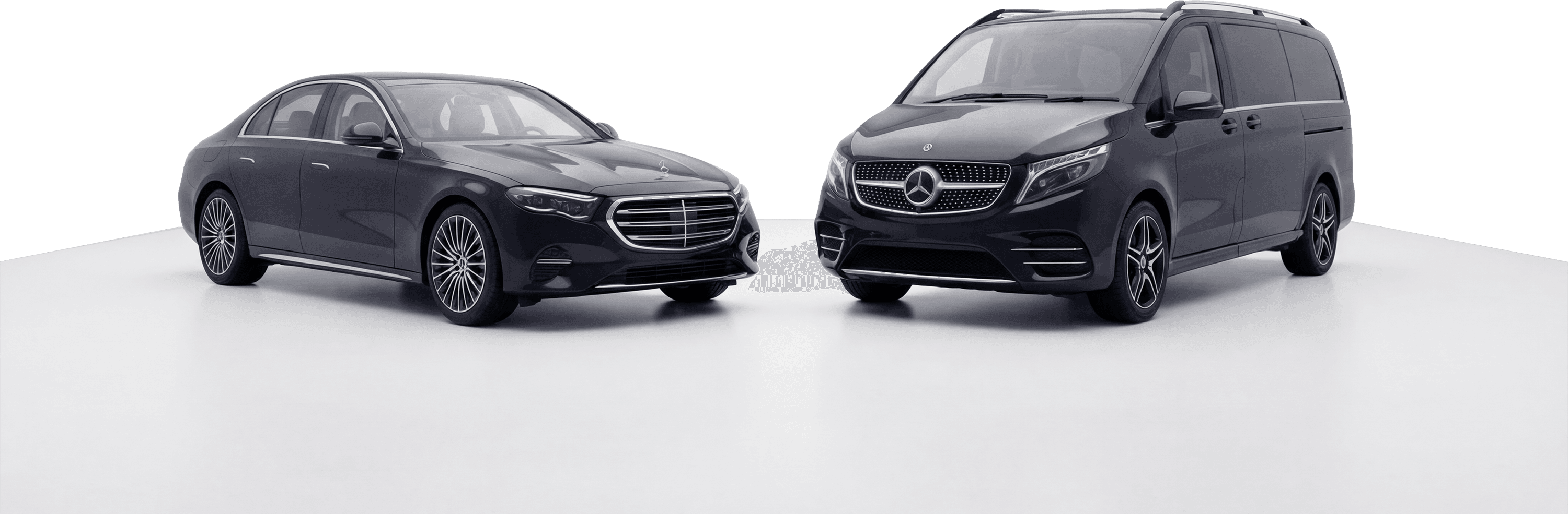 Flotte de véhicules VTC de luxe Mercedes Classe E et Classe V avec chauffeur privé à Paris